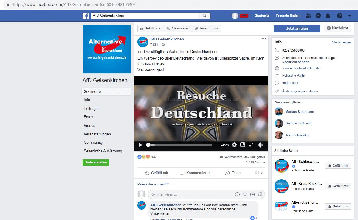Ein Screenshot des Videos auf der Facebookseite der AfD Gelsenkirchen