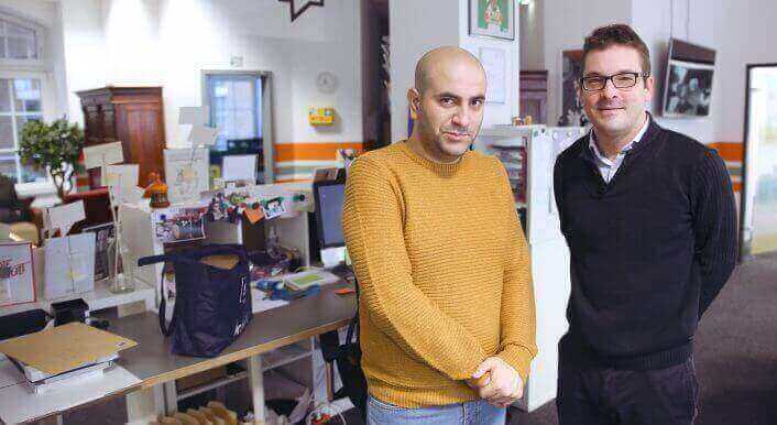 Basel Al Hamdo (links) und CORRECT!V-Redakteur Frederik Richter