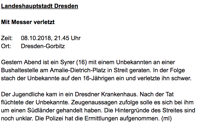 Mitteilung der Polizei Dresden. Screenshot: CORRECTIV