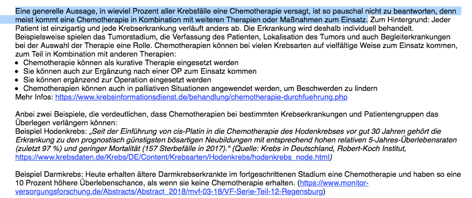 E-Mail von Angelina Gromes, Pressesprecherin der Deutschen Krebsgesellschaft. (Screenshot und Markierung: CORRECTIV)