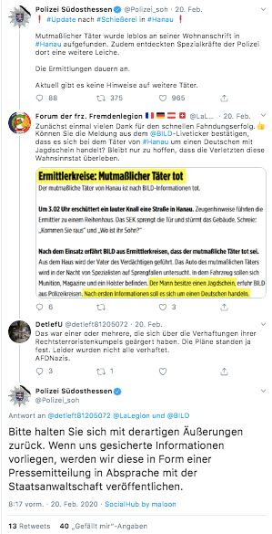 Der Twitter-Verlauf der Polizei Südosthessen zu Hanau