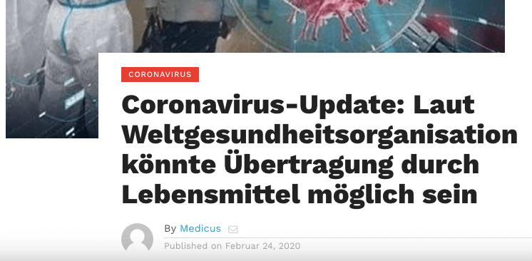 Die Überschrift des Artikels von Medizin Heute zum Coronavirus