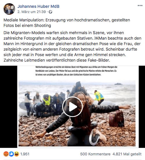 Facebook-Post von Johannes Huber (AfD)