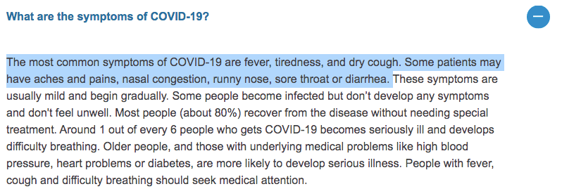 Symptome von Coronavirus