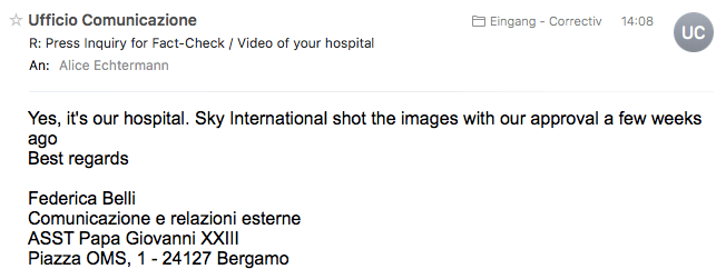 E-Mail der Klinik Bergamo