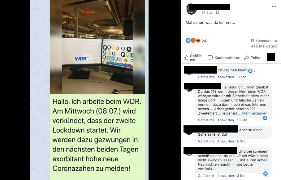Facebook-Nachricht über WDR