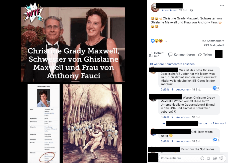 Facebook-Beitrag über angebliche Verbindung von Fauci und Christine Maxwell