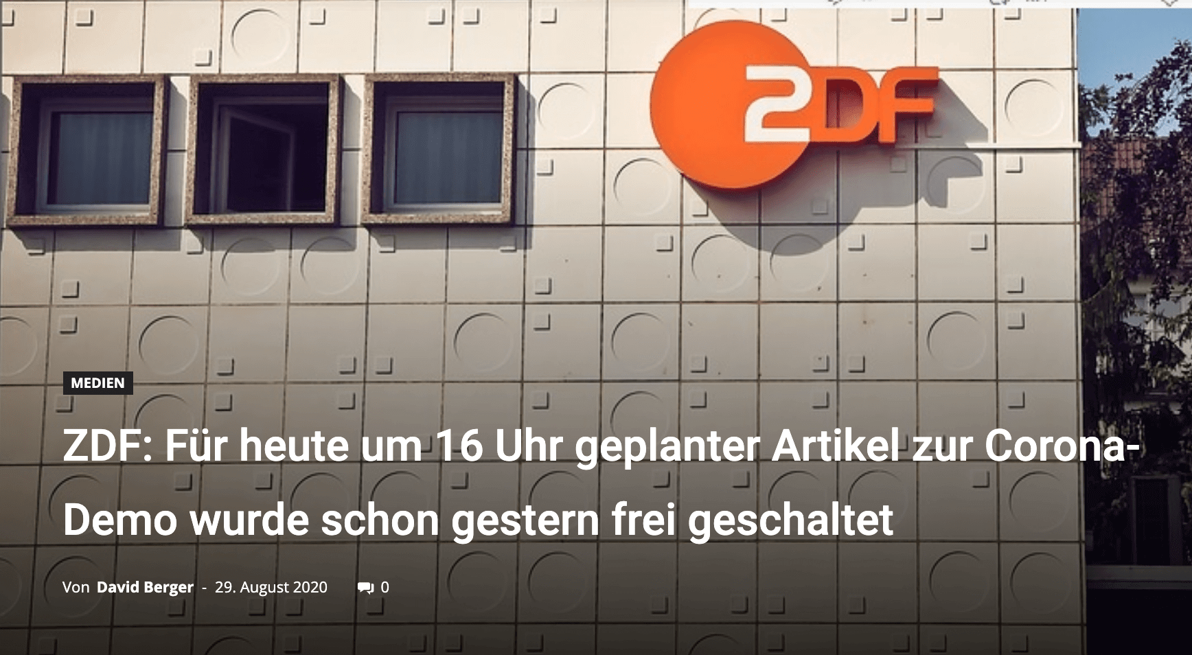Das ZDF soll angeblich einen Text vorab veröffentlicht haben, in dem es um Gewalt bei den Corona-Demo geht. Doch bei dieser Behauptung fehlt wichtiger Kontext. Der Text bezog sich nicht auf die Demonstration in Berlin am 29. August.