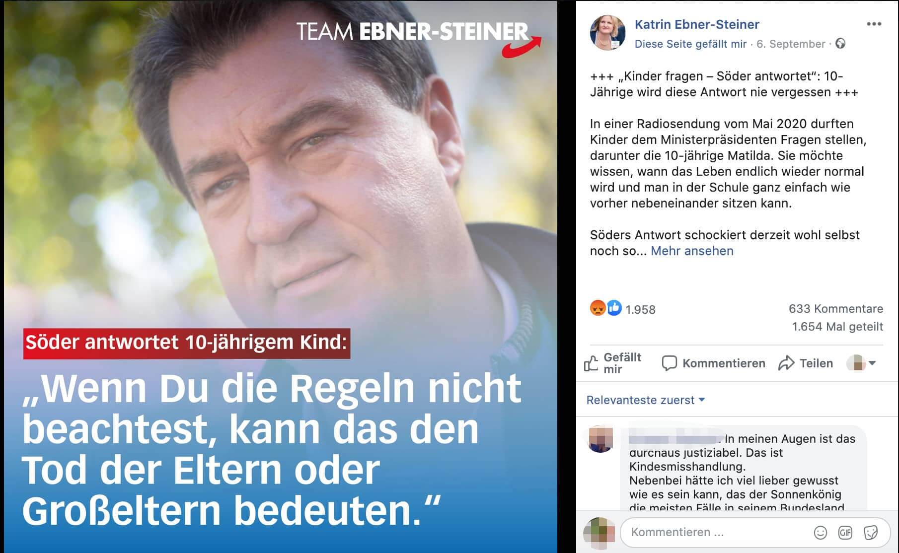 Fraktionsvorsitzende der AfD hat auf Facebook ein falsches Zitat von Markus Söder verbreitet. 