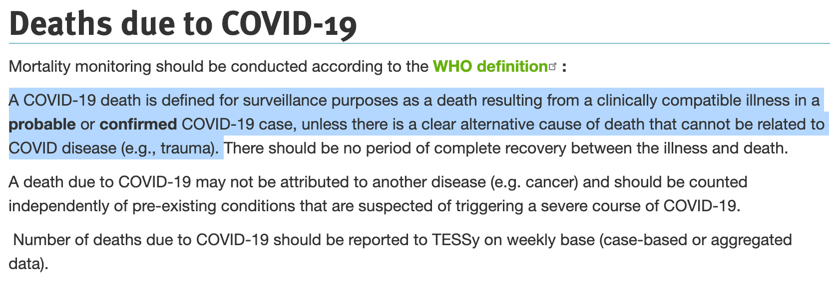 Definition von Todesfällen laut ECDC. (Quelle: EDCD / Screenshot: CORRECTIV)