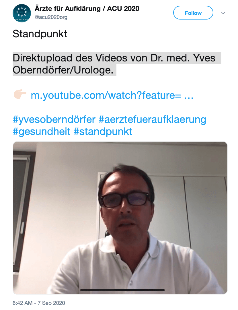 Die Initiative „Ärzte für Aufklärung“ hat den Link zum Video auf Twitter geteilt.