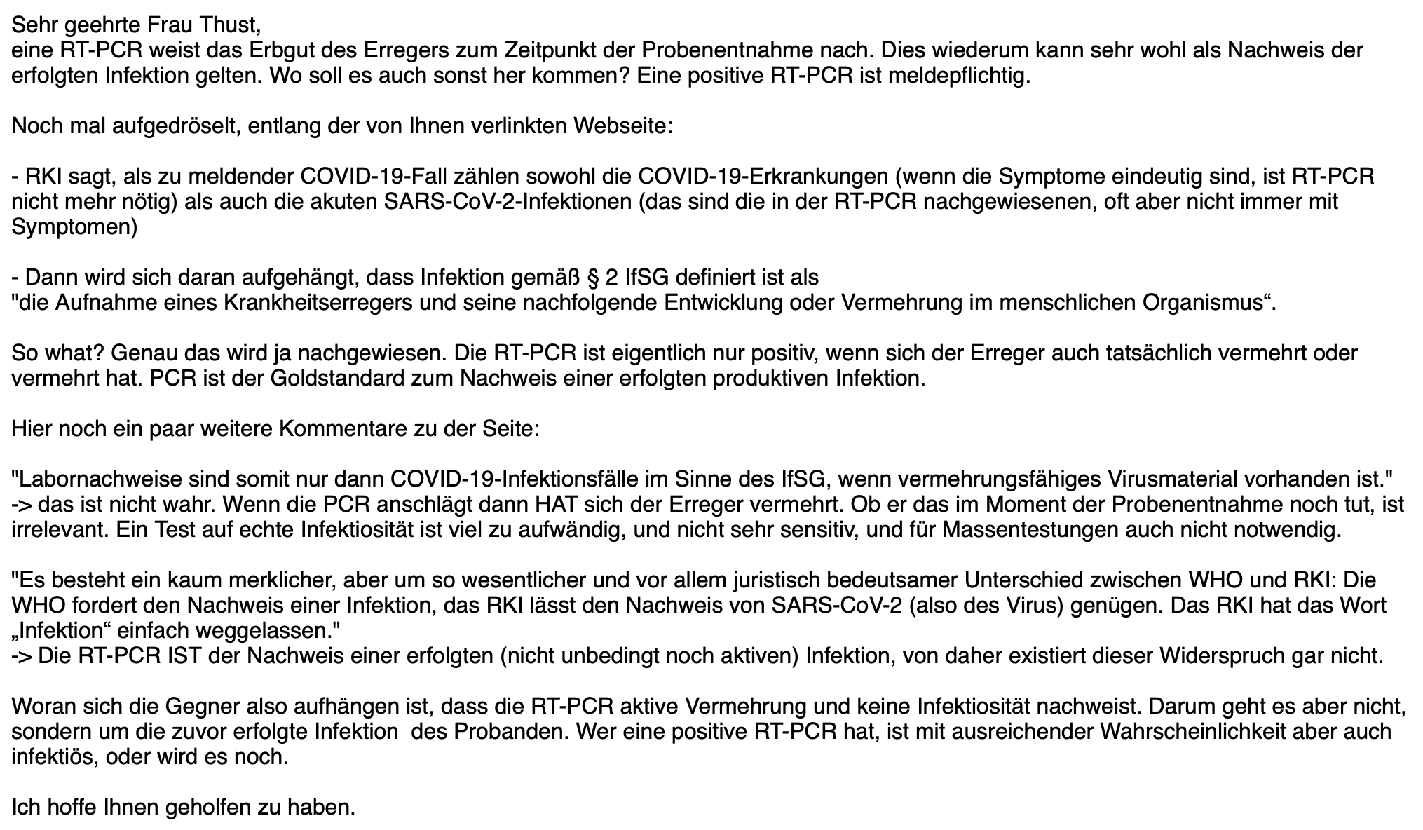 E-Mail von Virologe Friedemann Weber von der Justus-Liebig-Universität in Gießen.