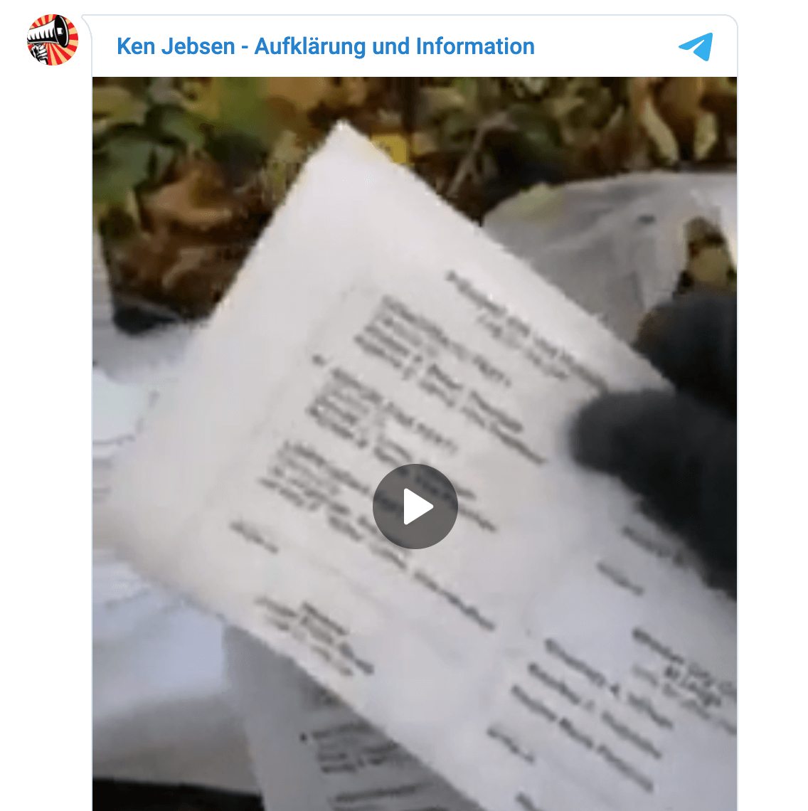 Das Video mit der angeblichen Verbrennung von Stimmzetteln im Telegram-Kanal von Ken Jebsen
