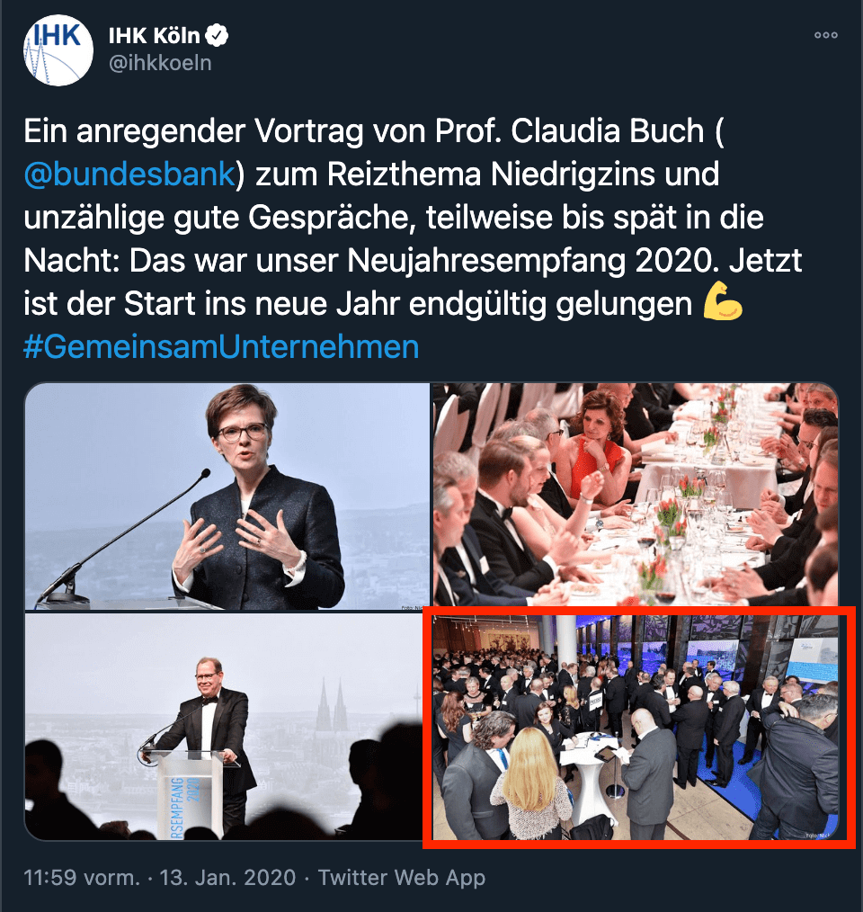 Auf Twitter hat die IHK Köln im Januar 2020 ein ähnliches Foto geteilt. (Quelle: Twitter / Screenshot und Markierung: CORRECTIV)