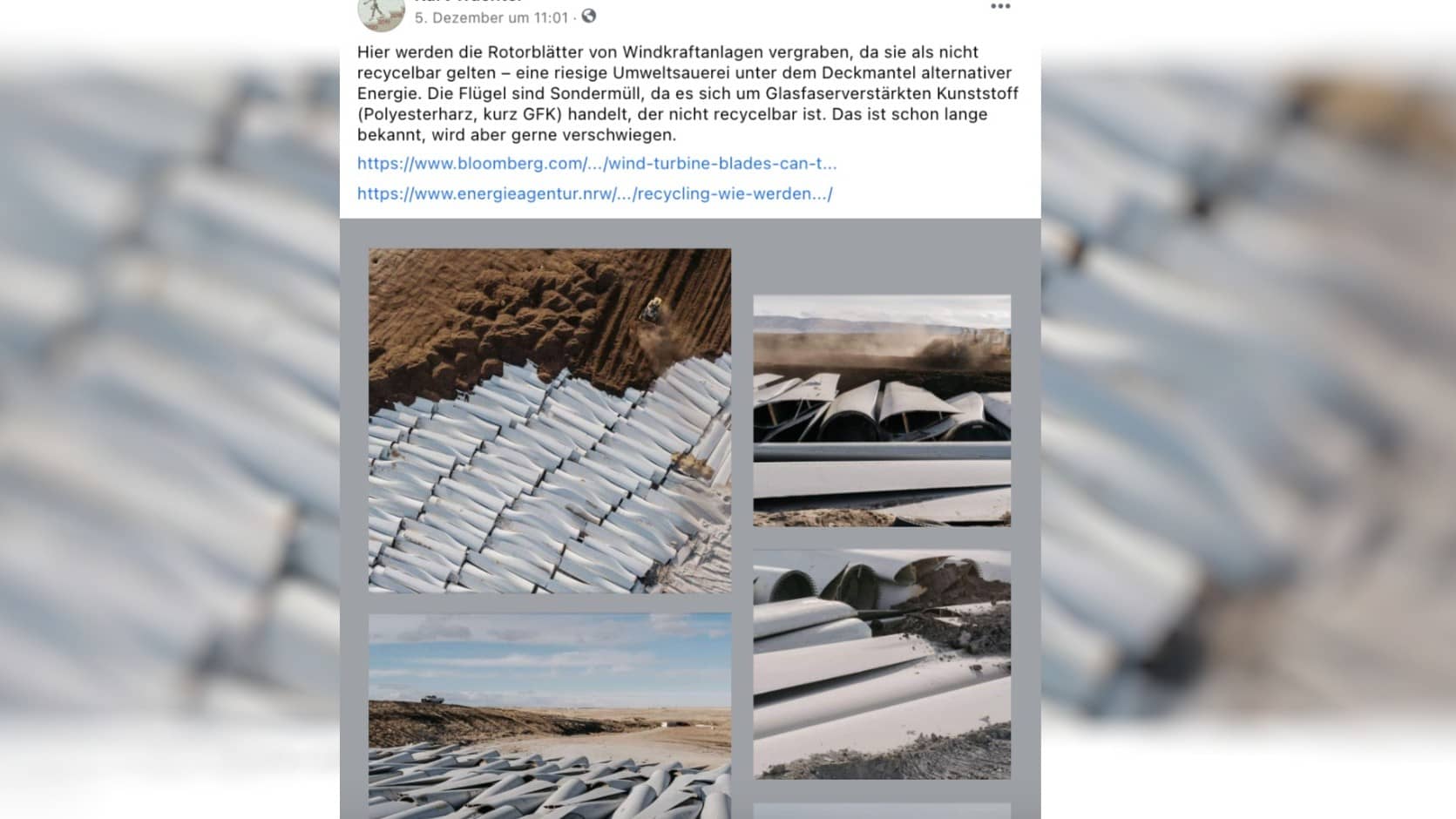 Mehrere Fotos aus Wyoming zeigen, wie Rotorblätter von Windkraftanlagen vergraben werden, da sie als nicht recycelbar gelten.
