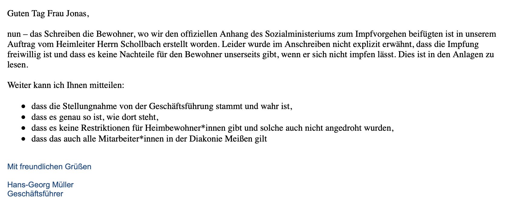 Ausschnitt aus der E-Mail von Hans-Georg Müller an CORRECTIV.Faktencheck (Screenshot: CORRECTIV.Faktencheck)