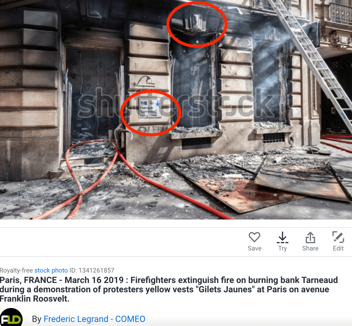 Das Foto zeigt eine Filiale der Banque Tarneaud in Paris, die während der Proteste im März 2019 in Brand gesetzt wurde.