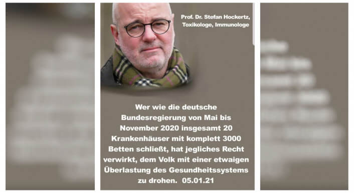 Stefan Hockertz behauptet, die Bundesregierung habe zwischen Mai und November 2020 20 Krankenhäuser mit 3.000 Betten geschlossen.