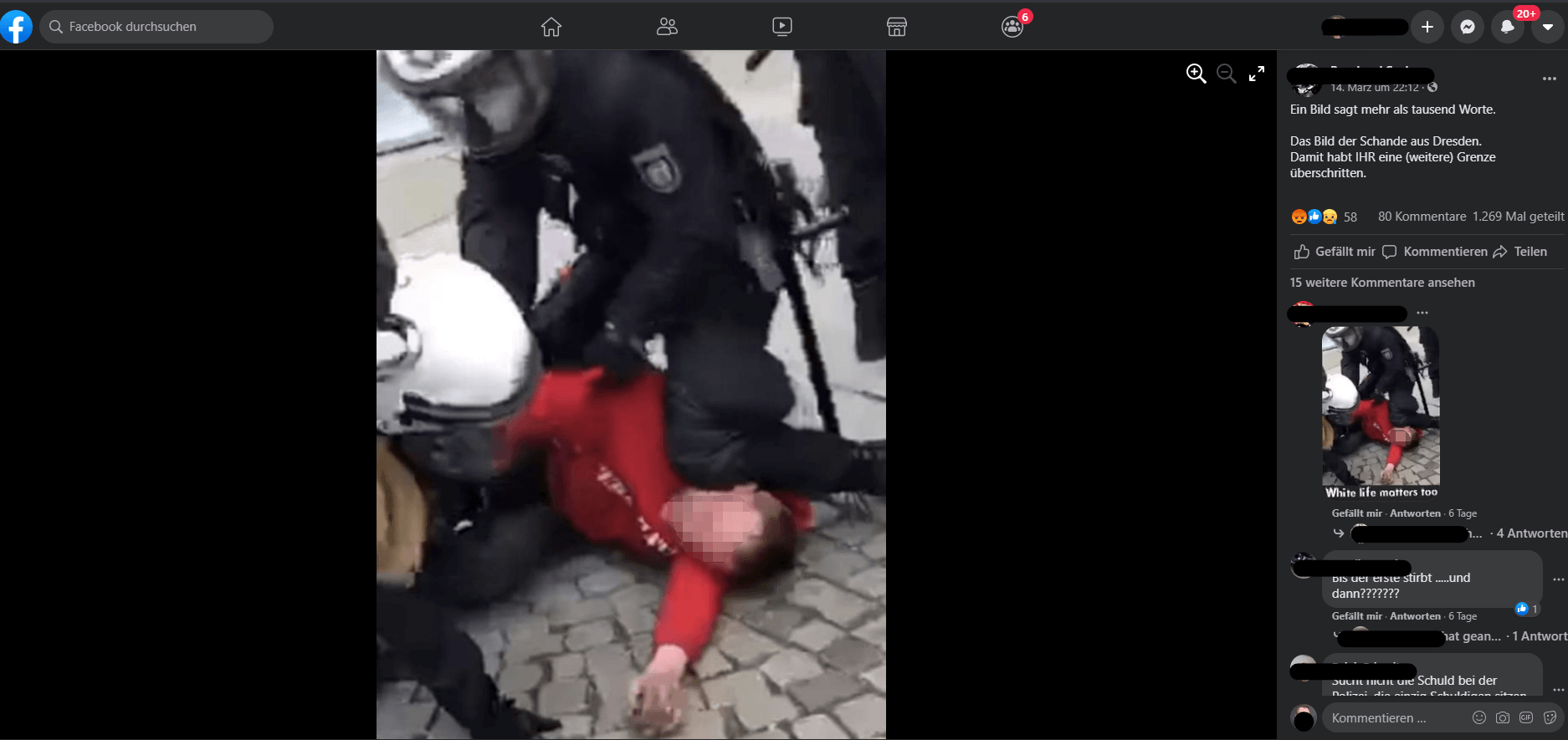 Das auf Facebook verbreitete Bild der Festnahme in Dresden