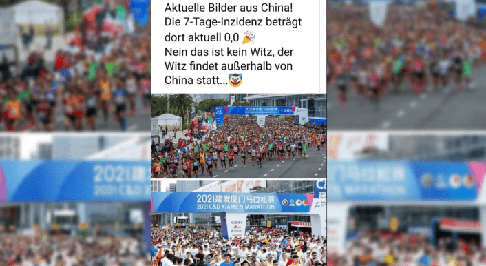 Auf Facebook kursieren zwei Fotos eines Marathons aus China. Die Bilder sind echt und aktuell. (Quelle: Facebook / Screenshot und Collage: CORRECTIV.Faktencheck)