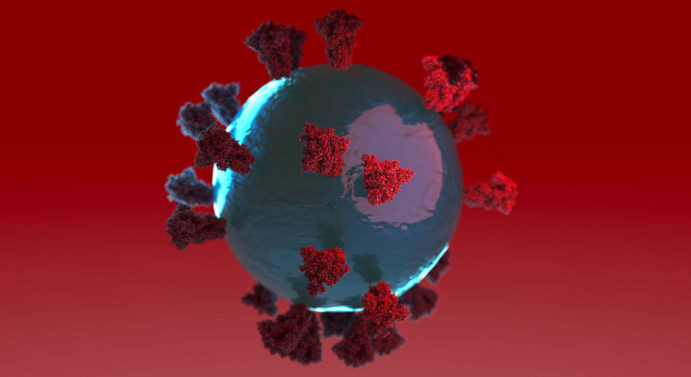 Illustration eines Coronavirus mit Spike-Proteinen