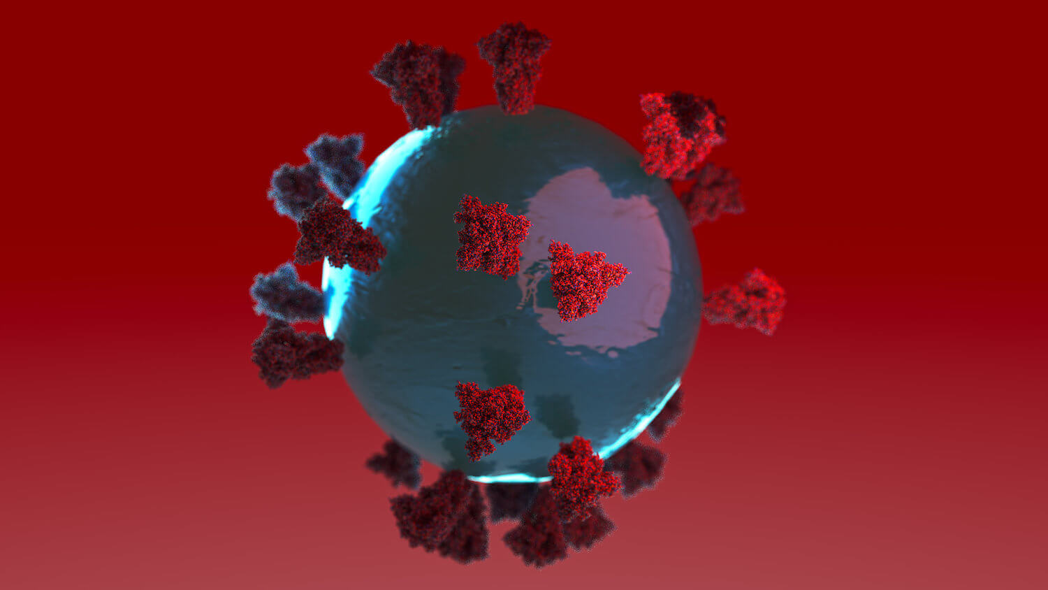 Illustration eines Coronavirus mit Spike-Proteinen auf der Oberfläche