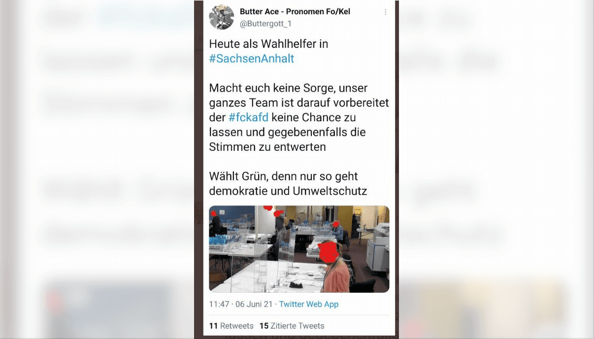 In Sozialen Netzwerken kursiert ein Bild, das mit der Landtagswahl in Sachsen-Anhalt nichts zu tun hat. Es stammt von der US-Wahl 2020. (Quelle: Facebook / Screenshot: CORRECTIV.Faktencheck)
