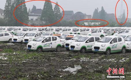 Aufnahme der E-Autos auf dem Blog Shanghaiist.