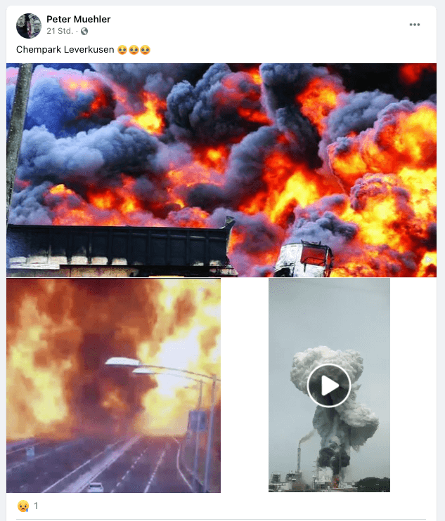 Facebook-Beitrag mit Fotos von Explosionen