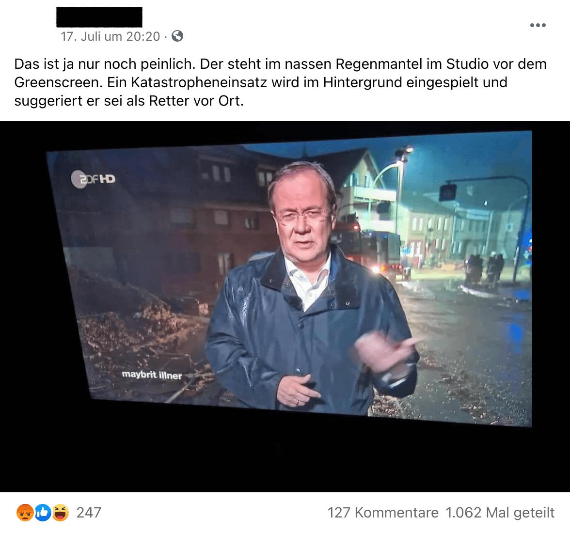 Auf Facebook und Twitter wird behauptet, Armin Laschet habe sich nicht in Stolberg befunden, als er in die Sendung „Maybrit Illner“ geschaltet wurde. Das ist falsch. 