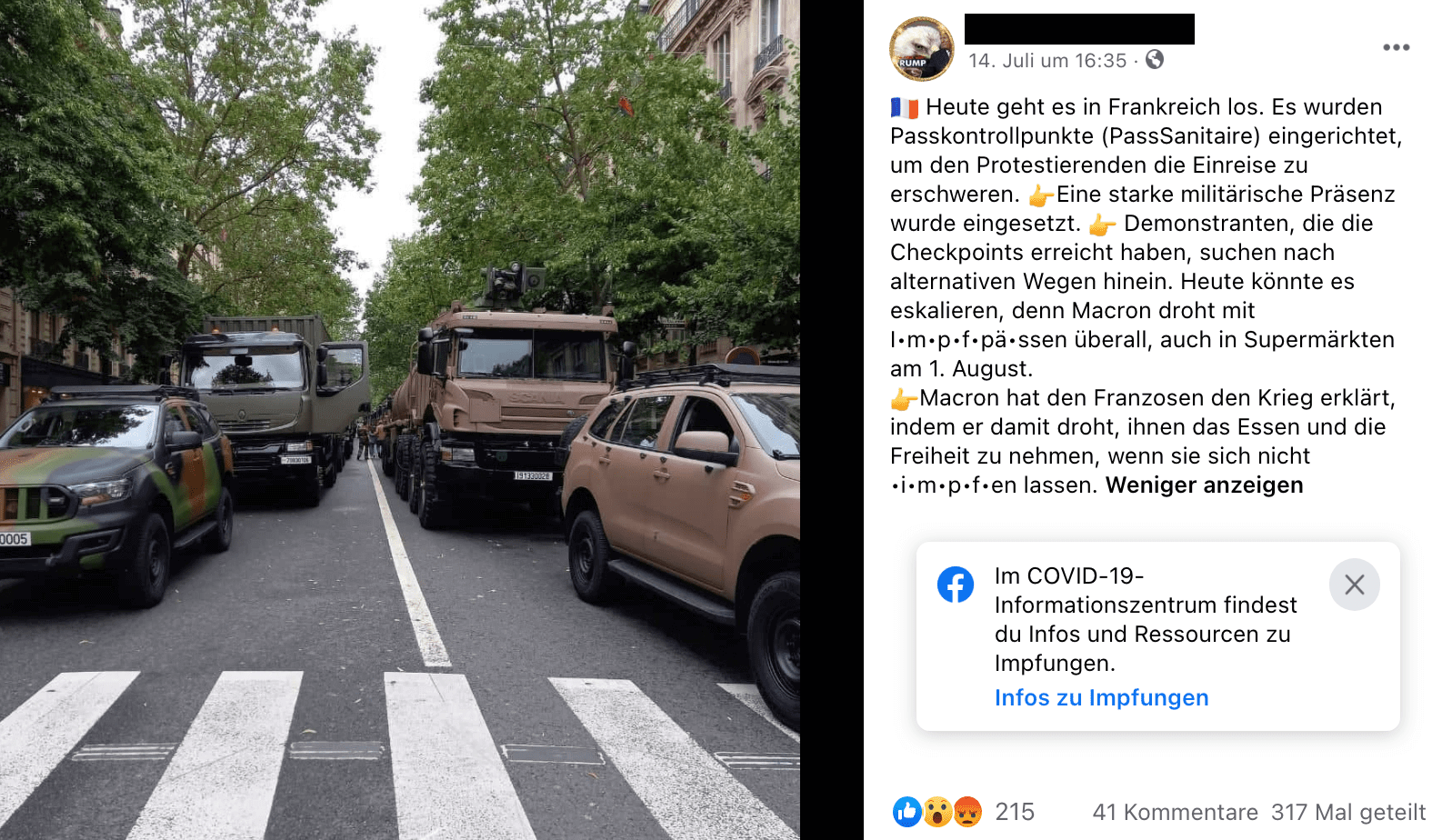 Camouflage-Fahrzeuge stehen in einer Straße 