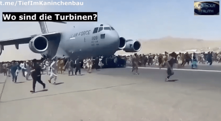 Screenshot eines Videos von Telegram über das Flugzeug in Kabul