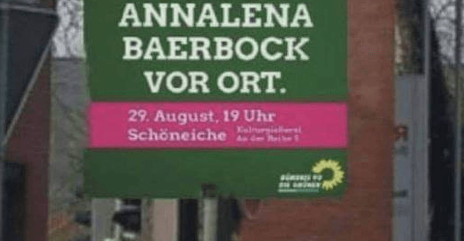 Das Plakat der Grünen wirbt für eine Veranstaltung im Ort Schöneiche