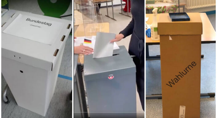 Wahlurnen in Wahllokalen zur Bundestagswahl