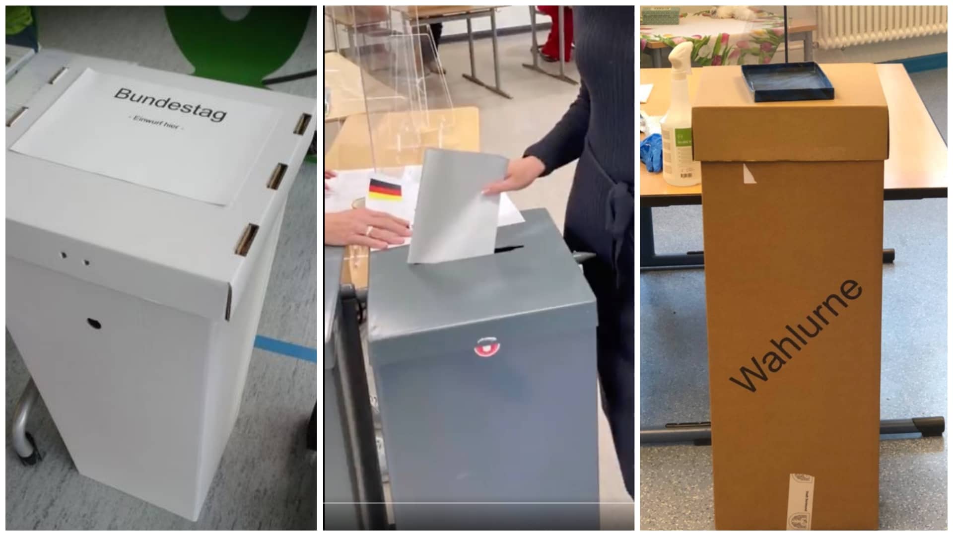 Wahlurnen in Wahllokalen zur Bundestagswahl