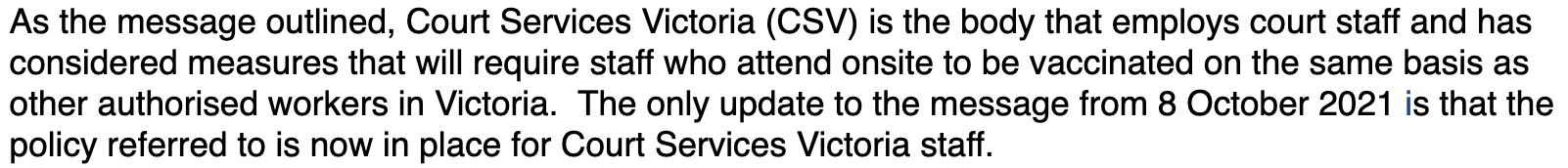 Auszug aus der E-Mail eines Pressesprechers des Obersten Gerichtshofs des australischen Bundesstaates Victoria 