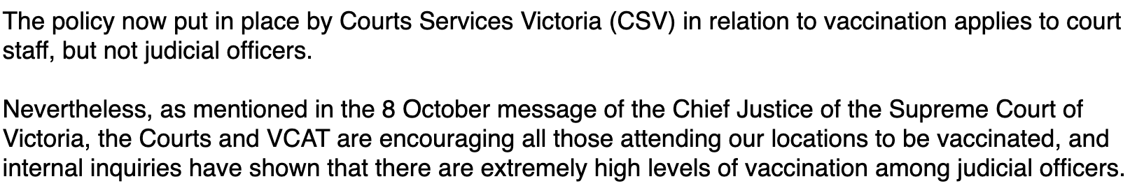 Auszug aus der E-Mail eines Pressesprechers des Obersten Gerichtshofs des australischen Bundesstaates Victoria