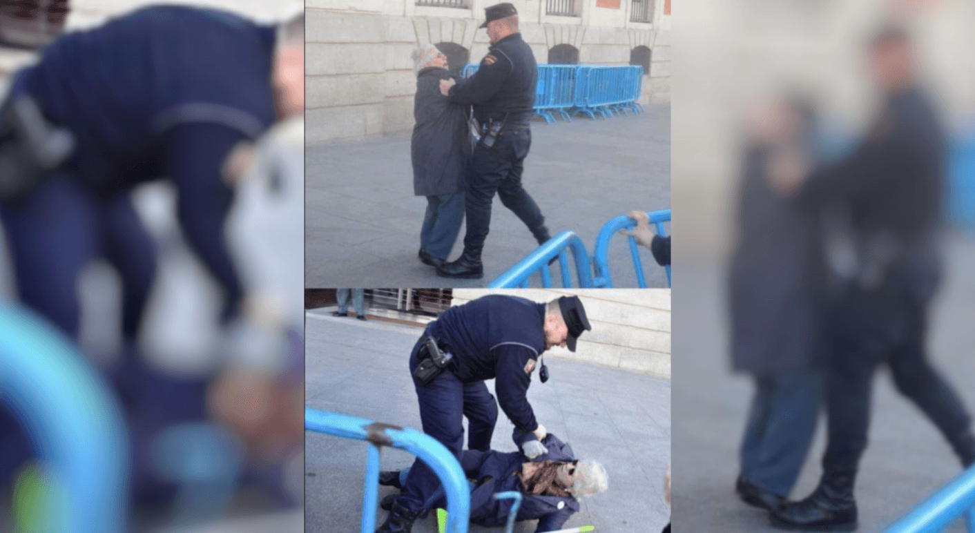 Diese beiden Fotos werden aktuell auf Facebook kommentiert, sie stammen allerdings von Februar 2013 und zeigen einen Vorfall in Madrid (Quelle: Facebook / Screenshot und Collage: CORRECTIV.Faktencheck)