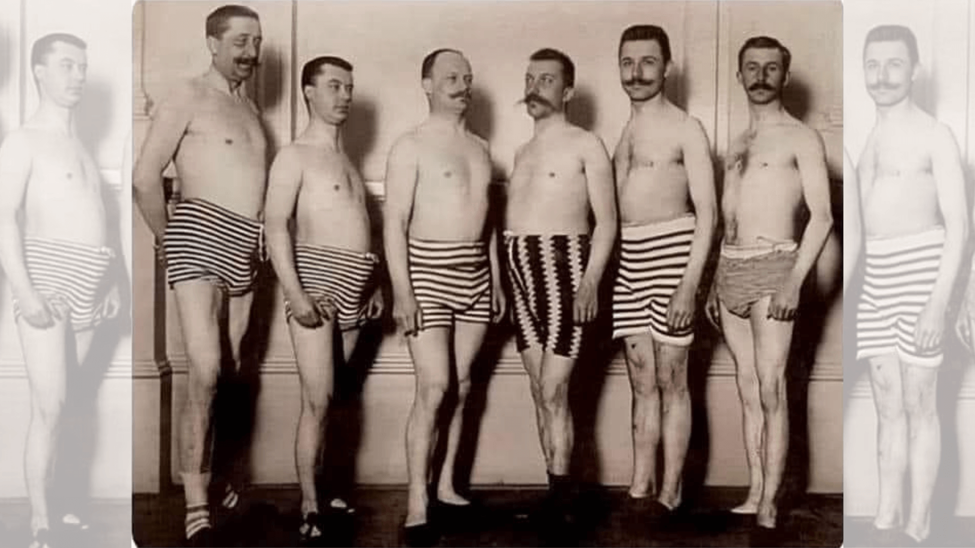 Bild von sechs Männern in Badehosen
