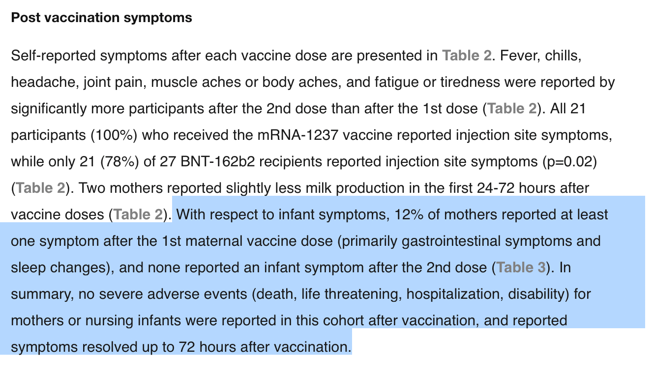 Beleg für die Behauptung über die Studie zur Corona-Schutzimpfung in der Stillzeit.