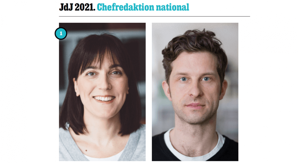 Olaya Argüeso Pérez und Justus von Daniels als „Chefredaktion des Jahres“ ausgezeichnet