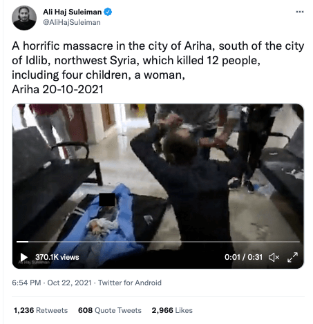 Im Oktober 2021 veröffentlichte der syrische Fotograf Ali Haj Suleiman ein Video aus Syrien, das nun mit einer falschen Behauptung kursiert. 