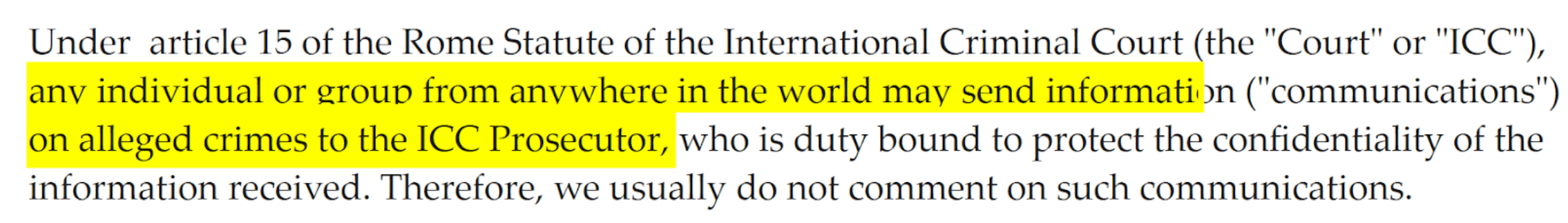 Auszug aus der Mail des Pressebüros des Internationalen Strafgerichtshofs 