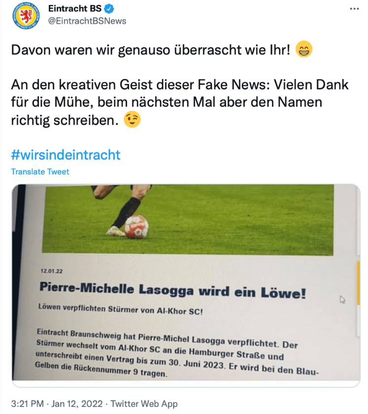 Tweet von Eintracht Braunschweig