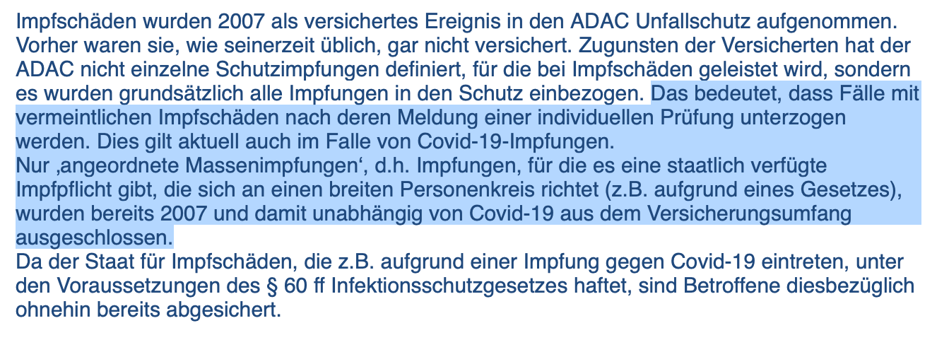 Auszug aus der E-Mail des ADAC 