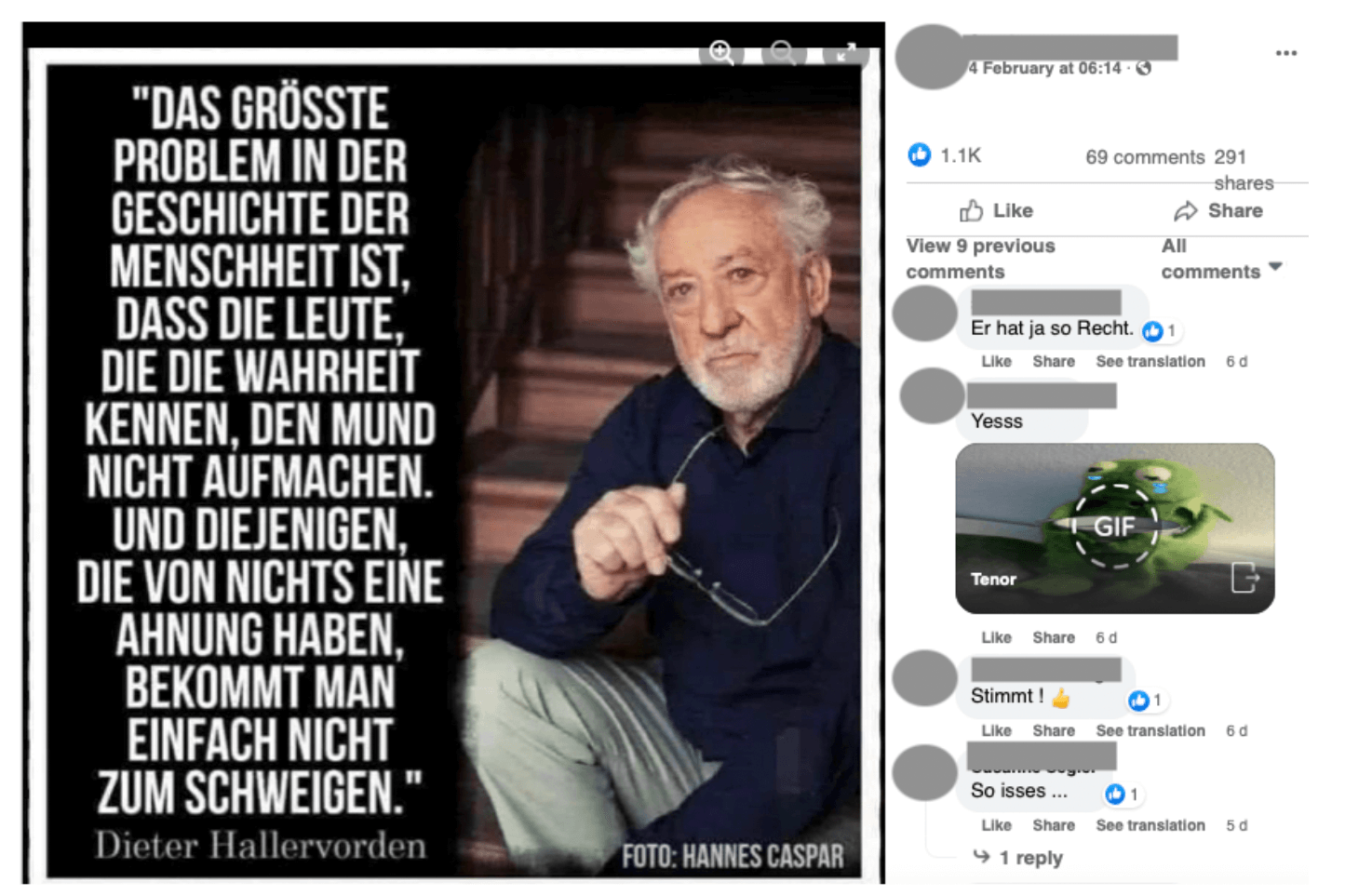 Auf Facebook wird Dieter Hallervorden ein Zitat zugeschrieben, das gar nicht von ihm stammt
