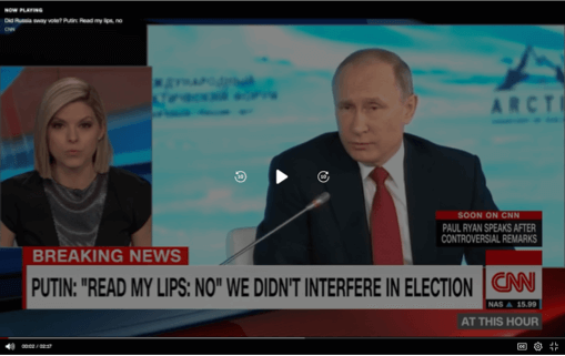 Eine Moderatorin und den russischen Präsidenten Wladimir Putin