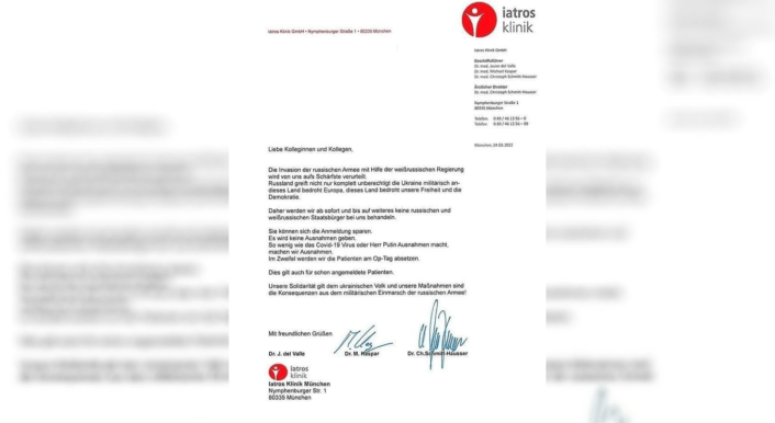 Dieser Brief einer Münchner Privatklinik verbreitet sich in Sozialen Netzwerken (Quelle: Facebook; Screenshot und Collage: CORRECTIV.Faktencheck)