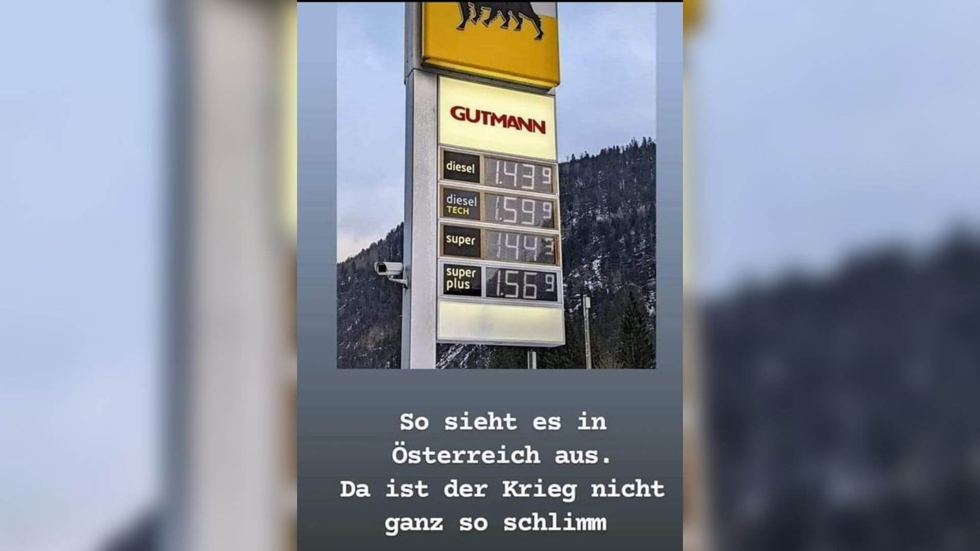 Dieses Foto mit angeblichen Spritpreise in Österreich kursiert aktuell in Sozialen Netzwerken