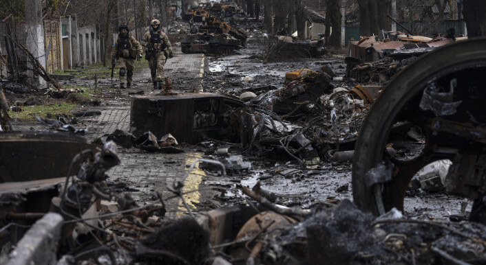 Verwüstung in der ukrainischen Stadt Butscha am 3. April 2022